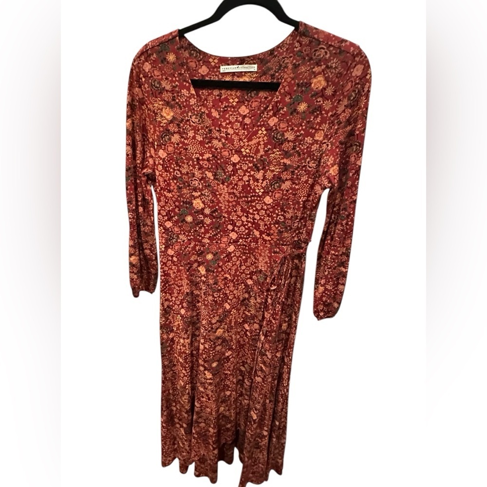 Peruvian Connection Floral Long Sleeve Dress In Red And Brown Size M — image 5 of 8